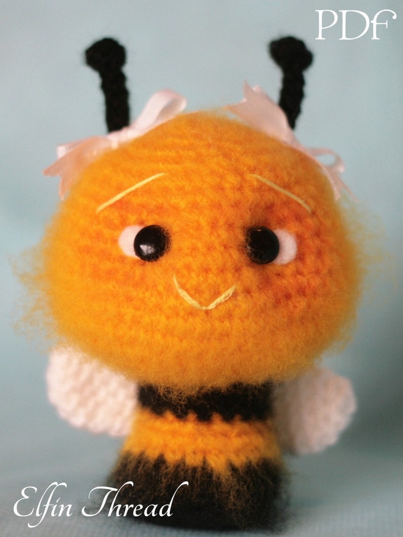 Elfin Thread MINI Fuzzy Bee Amigurumi PDF Pattern Mini fuzzy bee crochet pattern image 5