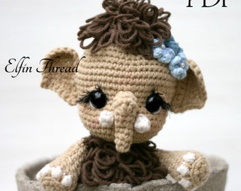 Elfin Thread- Maura the Chibi Mammoth  Amigurumi PDF Pattern (Crochet Mammoth)