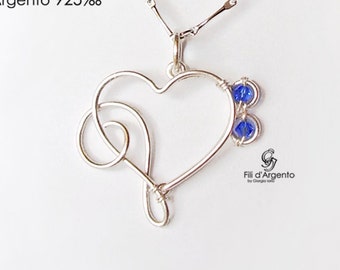 Heart Treble Clef/Bass Clef Sterling Silver 925 ‰, Swarovski, Wire Technique - Craft