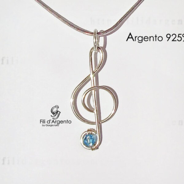 Ciondolo Chiave di Violino, Ciondolo Chiave di Basso, Wire Wrapped, Argento 925