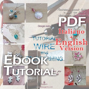 Puede incluir: Tutorial de ebook para la elaboración de joyas de alambre y metal. La portada presenta un diseño de joyas de alambre y metal plateado, un primer plano de una herramienta de conformación de metal y el texto "Tutorial Alambre y Conformación de Metal Ebook Tutorial".