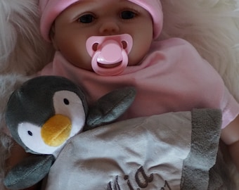 Baby Kuscheltuch Pinguin mit Namen bestickt comforter Geschenk Taufe Geburt Geburtstag blanket Erstausstattung