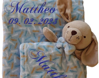 Set baby blanket & cuddle cloth with name embroidered personalized cuddle blanket cuddle cloth gift baby baptism birth boy girl blanket child