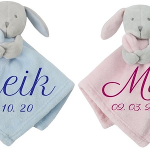 Doudou bébé lapin avec prénom brodé gris rose bleu clair naissance baptême cadeau doudou doudou personnalisation garçon fille garçon image 1