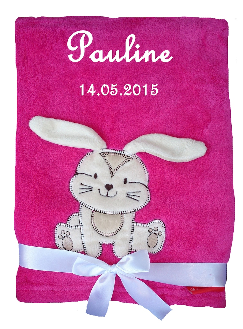 Baby blanket embroidered with name, cuddly baptism birth pink Hase