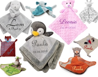 Baby Kuscheltuch AUSWAHL mit Namen bestickt personalisiert Geschenk Taufe Geburt viele Motive Farben Schmusetuch Schnuffeltuch comforter