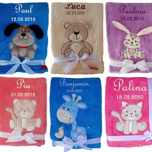 Cute baby blanket embroidered with name baptism birth