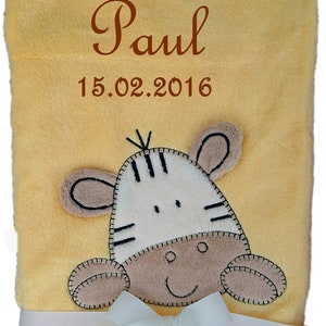 Baby blanket embroidered with name, cuddly baptism birth gelb Zebra