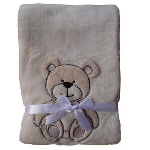 Baby blanket in beige with teddy bear motif embroidered with name / date of birth Gift Baby Bear Baptism Birth Personalization image 4