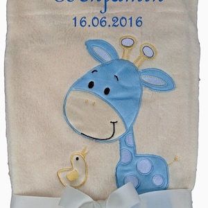 Baby blanket with name embroidered beige Giraffe Baby
