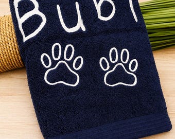 Hundehandtuch mit Namen bestickt | Personalisiertes Handtuch für Hunde | Hundetuch mit Pfote | Geschenk für Hundebesitzer