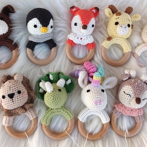 Amigurumi baby rattle, baby toy, baby gift, newborn gift, gift baby boy, gift baby girl, baby present, rattle baby, rattle, baby, dino, lion