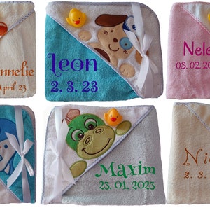 Baby hooded towel with name embroidered towel bath towel hooded towel date children poncho gift birth baptism date of birth boy girl