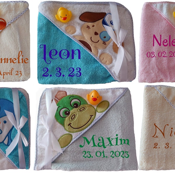 Serviette à capuche bébé avec nom brodé serviette serviette de bain serviette à capuche date enfants poncho cadeau naissance baptême date de naissance garçon fille