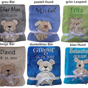 Sweet baby blanket embroidered with name, cuddly baptism birth teddy gift baby children's blanket birthday image 6