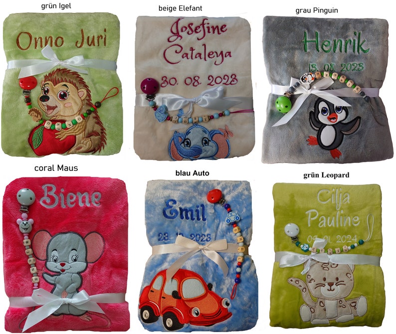 Babydecke mit Namen bestickt Schnullerkette Geschenk Baby Taufe Geburt Nuckelkette personalisiert Datum blanket Geburtsdatum Taufgeschenk Bild 6