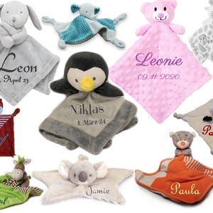 Baby cuddly cloth embroidered with names, gifts for the birth of a girl or boy, cuddle cloth, personalized cuddly toy, baby gift.