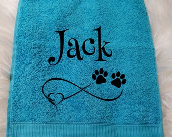 Handtuch für Hunde mit Namen bestickt Geschenk Welpe  Züchter  Hundehandtuch  Pfote Herz Bestickung Welpenkäufer Personalisierung abtrocken