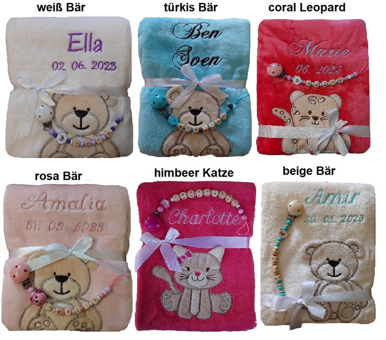 Babydecke mit Namen bestickt Schnullerkette Geschenk Baby Taufe Geburt Nuckelkette personalisiert Datum blanket Geburtsdatum Taufgeschenk Bild 4