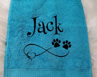 Dog towel embroidered with name choice of sizes love dog animal cat heart towel drying puppy gift breeder puppy buyer paw towel