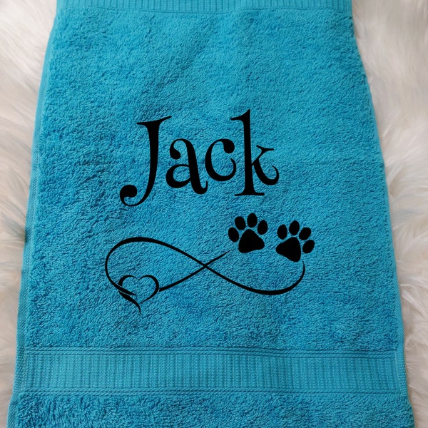Dog towel embroidered with name choice of sizes love dog animal cat heart towel drying puppy gift breeder puppy buyer paw towel