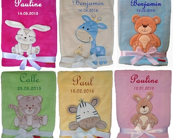 Baby blanket embroidered with name cuddly baptism birth