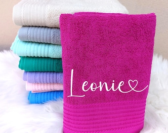 towel with name, heart towel, towel love, handmade towel, towel grey, children towel, bath towel, wedding gift, gift baby girl, gift kids