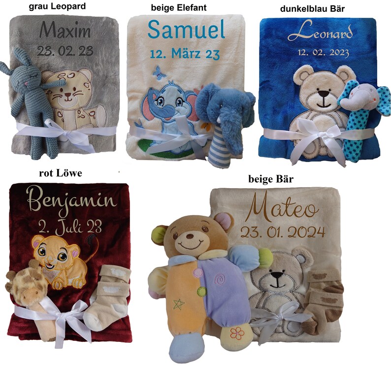 Babydecke mit Namen bestickt Zugabe Rassel Greifling Socken Geschenk Baby Taufe Geburt Mädchen Junge personalisiert Babygeschenk blanket Bild 5