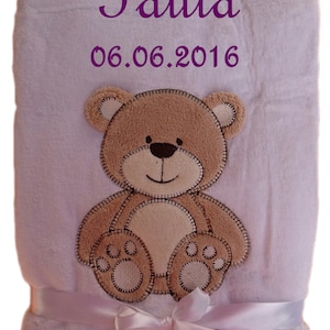 Baby blanket with name embroidered white bear baby blanket