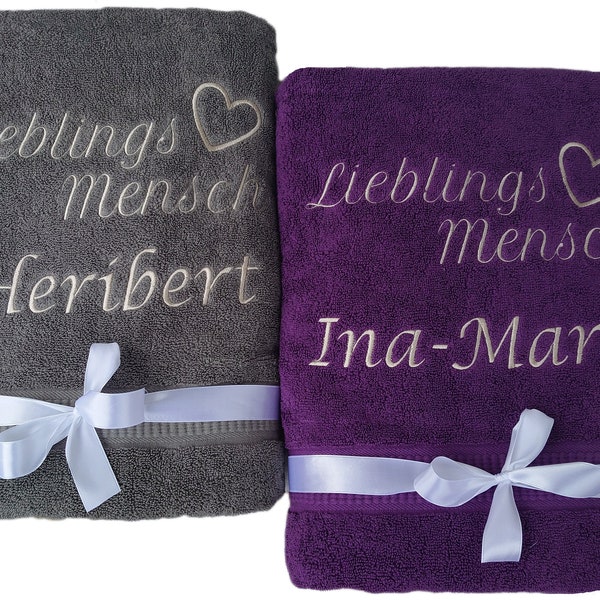 Handtuch Lieblingsmensch mit Namen bestickt 50 x 100 cm Händehandtuch Geschenk Geburtstag personalisiert