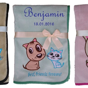 Baby blanket embroidered with name dog cat baby baptism