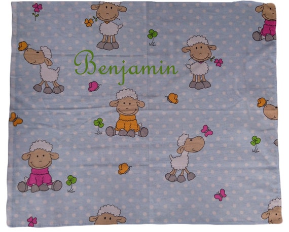 Baby Spucktuch Schaf mit Namen bestickt Mullwindel Spuckt/ücher Geschenk Baby Taufe Geburt beige