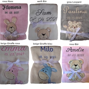 Sweet baby blanket embroidered with name, cuddly baptism birth teddy gift baby children's blanket birthday image 7