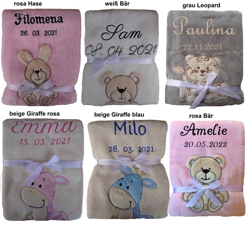 Sweet baby blanket embroidered with name, cuddly baptism birth teddy gift baby children's blanket birthday image 7