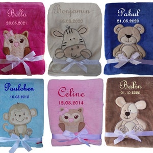 Sweet baby blanket embroidered with name, cuddly baptism birth teddy gift baby children's blanket birthday