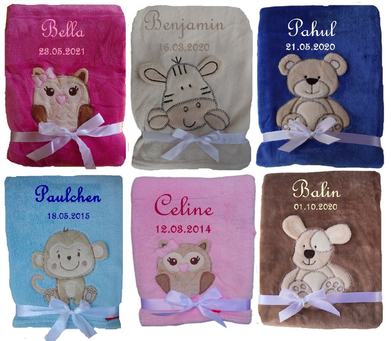 Sweet baby blanket embroidered with name, cuddly baptism birth teddy gift baby children's blanket birthday image 1