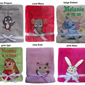 Sweet baby blanket embroidered with name, cuddly baptism birth teddy gift baby children's blanket birthday image 4