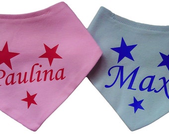 Baby / children neckerchief with name & stars printed gift birth baptism birthday drooling cloth burp cloth pink blue pink triangular scarf