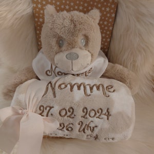 Baby gift set baby blanket with name embroidered teddy with scarf gift idea birth baptism boy girl beige personalization embroidery image 1