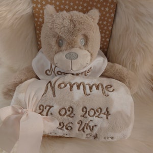 Baby gift set baby blanket with name embroidered teddy with scarf gift idea birth baptism boy girl beige personalization embroidery