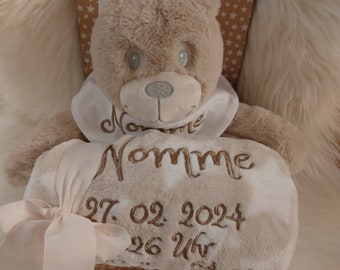 Baby Geschenk Set Babydecke mit Namen bestickt Teddy mit Halstuch Geschenkidee Geburt Taufe Junge Mädchen beige Personalisierung Bestickung