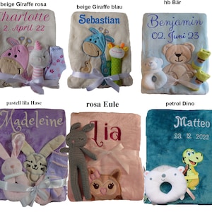 Couverture bébé brodée du nom ajout d'un hochet jouet chaussettes cadeau bébé baptême naissance fille garçon couverture cadeau bébé personnalisée image 8