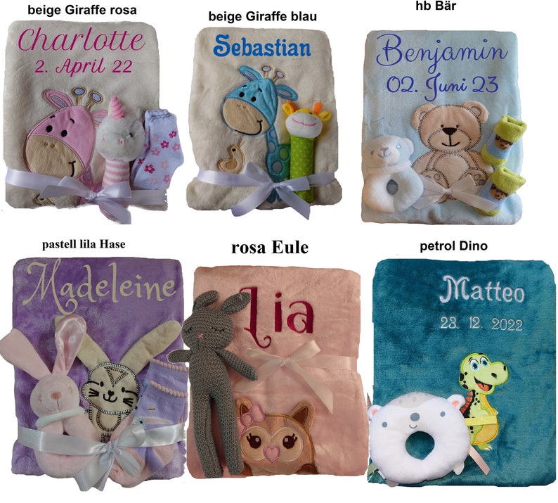 Babydecke mit Namen bestickt Zugabe Rassel Greifling Socken Geschenk Baby Taufe Geburt Mädchen Junge personalisiert Babygeschenk blanket Bild 8