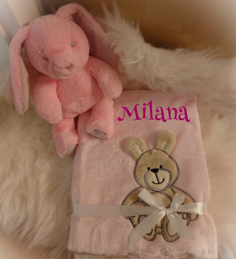 Baby blanket embroidered with name addition of rattle gripping toy socks gift baby baptism birth girl boy personalized baby gift blanket image 9