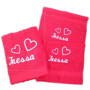 Towel set hearts embroidered with name 3 pieces