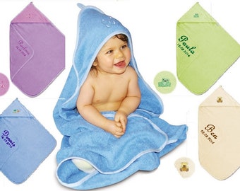 Baby hooded towel embroidered with name