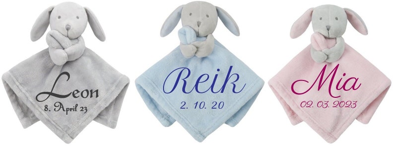 Doudou bébé lapin avec prénom brodé gris rose bleu clair naissance baptême cadeau doudou doudou personnalisation garçon fille garçon image 1