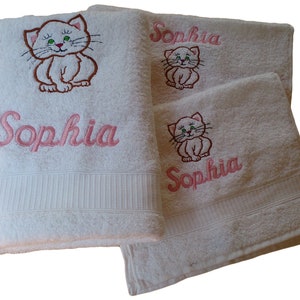 Towel Set Cat embroidered with name 3 pieces