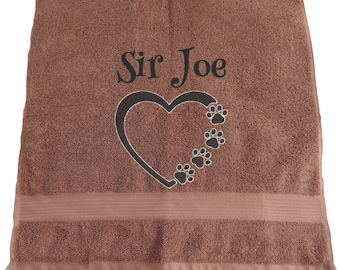 Towel for dogs with name embroidered gift puppy breeder dog towel paw heart embroidery puppy buyer personalization paw love