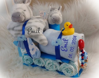 diaper cake, baby gift, baby gift set, personalized baby gift, present baby name, newborn gift, gift baby girl, gift baby boy, comforter